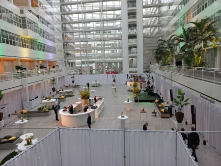 White pipe & drape with polysatin curtains